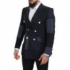 Blazer doppiopetto patchwork di lana blu - IT46 - S