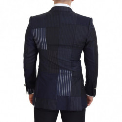 Blazer doppiopetto patchwork di lana blu - IT46 - S