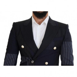 Blazer doppiopetto patchwork di lana blu - IT46 - S