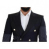 Blazer doppiopetto patchwork di lana blu - IT46 - S
