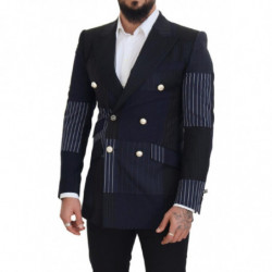 Blazer doppiopetto patchwork di lana blu - IT46 - S