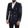 Blazer doppiopetto patchwork di lana blu - IT46 - S