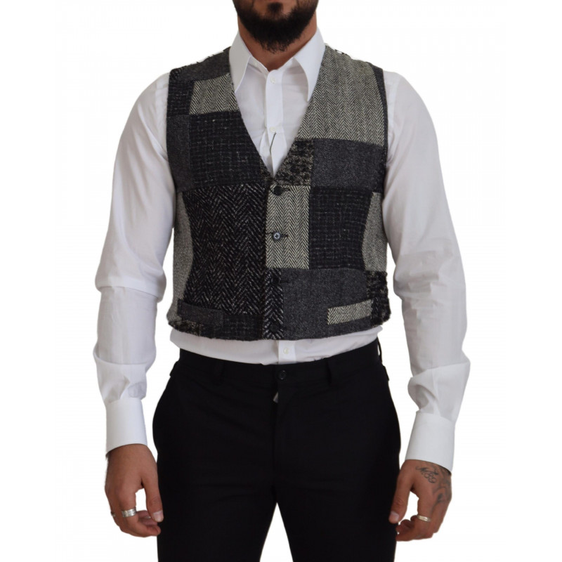 Gilet corto in lana patchwork multicolor - 48 - M