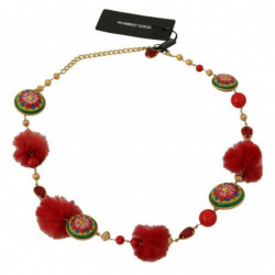 Cintura in oro con vita in cristallo di pelliccia rossa oro - L