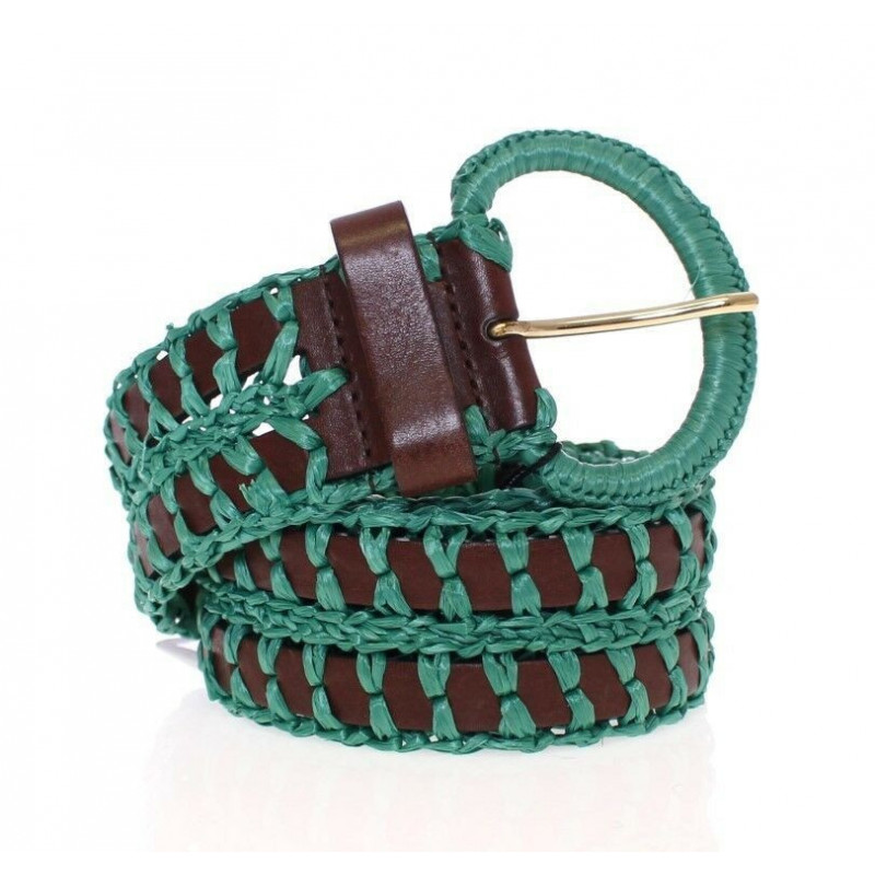 Cintura larga in pelle intrecciata in rafia verde - 65 CM / 26 INCHES
