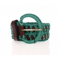 Cintura larga in pelle intrecciata in rafia verde - 65 CM / 26 INCHES