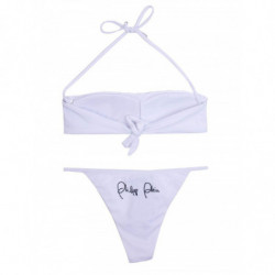 Bikini a fascia bianco con logo in cristalli - S - 40