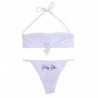 Bikini a fascia bianco con logo in cristalli - S - 40