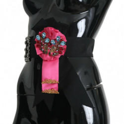 Cintura in cotone con cristalli con spilla a fiore rosa nero - IT40-S