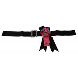 Cintura in cotone con cristalli con spilla a fiore rosa nero - IT42-M