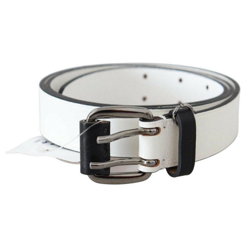 Cintura vita fibbia argentata vera pelle bianca - 90 CM / 36 INCHES