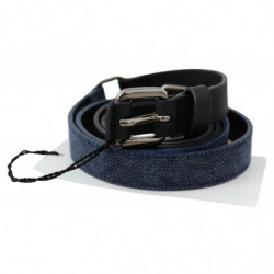 Cintura con logo argento in pelle nera blu - 85 CM / 34 INCHES
