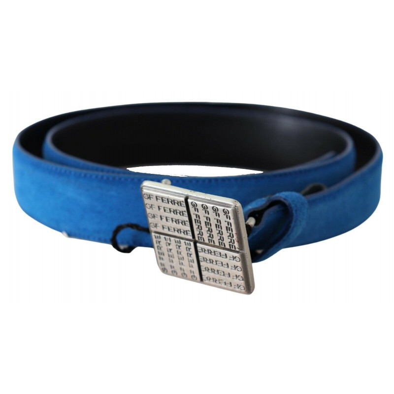 Cintura vita fibbia logo quadrato argento pelle blu - 85 CM / 34 IN