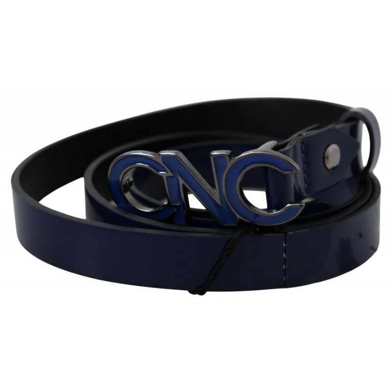 Cintura skinny alla moda con logo in pelle blu - 85 CM / 34 INCHES