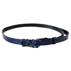 Cintura skinny alla moda con logo in pelle blu - 85 CM / 34 INCHES