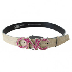 Cintura con fibbia con logo rosa in pelle beige - 80 CM / 32 INCHES
