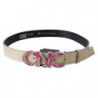 Cintura con fibbia con logo rosa in pelle beige - 80 CM / 32 INCHES