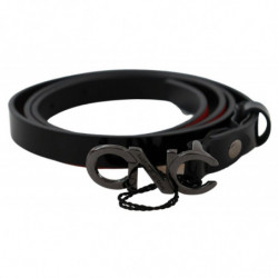 Cintura con fibbia con logo in pelle nera sottile - 85 CM / 34 INCHES