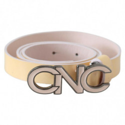 Cintura in pelle beige con logo con lettera rosa - 85 CM / 34 INCHES