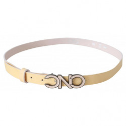 Cintura in pelle beige con logo con lettera rosa - 85 CM / 34 INCHES