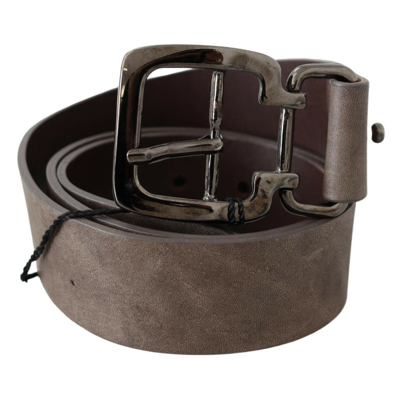 Cintura fibbia quadrata metallizzata pelle marrone scuro - 85 CM /
