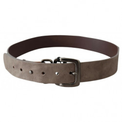 Cintura fibbia quadrata metallizzata pelle marrone scuro - 85 CM /