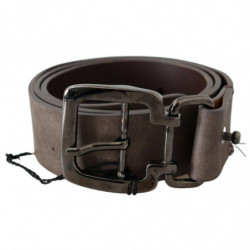 Cintura fibbia quadrata metallizzata pelle marrone scuro - 85 CM /