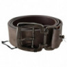 Cintura fibbia quadrata metallizzata pelle marrone scuro - 85 CM /