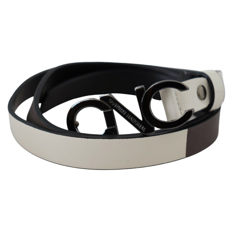 Cintura fibbia logo lettera pelle bianca nera - 90 CM / 36 INCHES