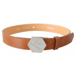 Cintura pelle fibbia esagonale logo marrone argento - 85 CM / 34 IN