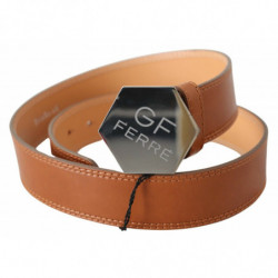 Cintura pelle fibbia esagonale logo marrone argento - 85 CM / 34 IN