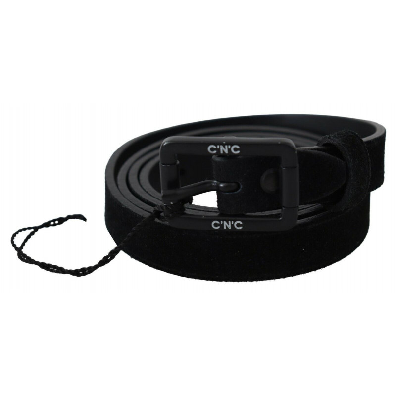 Vita con fibbia quadrata in velluto di pelle nera - 100 CM / 40 INCHES
