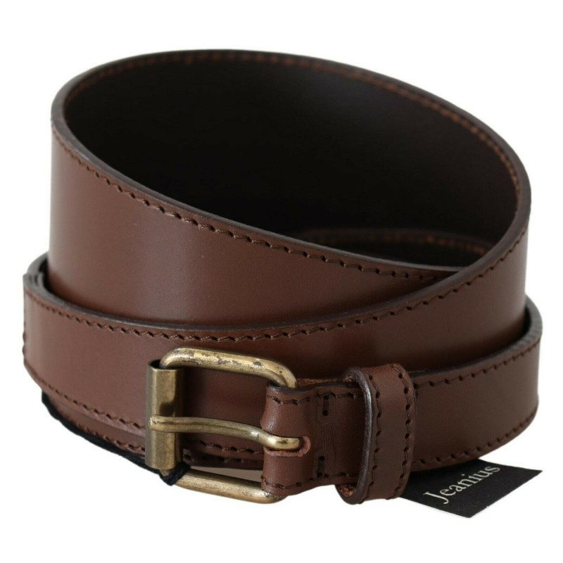 Cintura fibbia metallo rustico vera pelle marrone - 95 CM / 38 INCHES