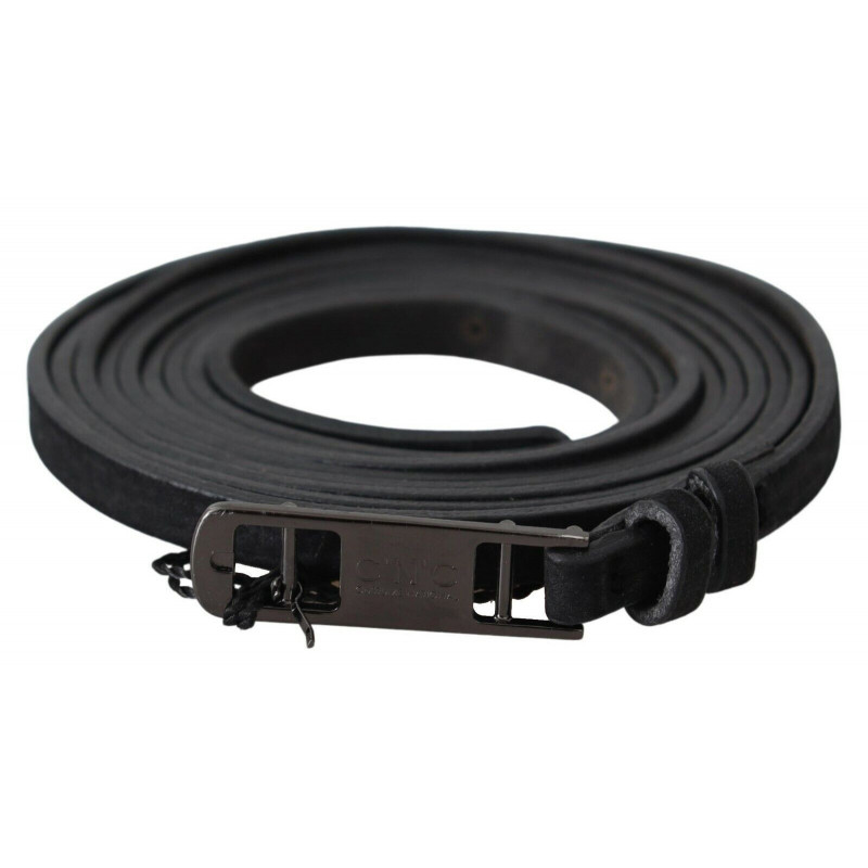 Cintura con fibbia con logo skinny in pelle nera - 100 CM / 40 INCHES