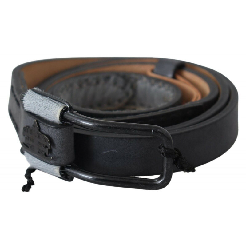 Cintura con fibbia logo con frange in pelle nera - 85 CM / 34 INCHES