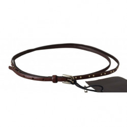 Cintura in vita con fibbia sottile borchiata in pelle marrone - M