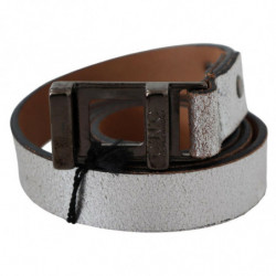 Cintura in pelle marrone argento metallizzato - 85 CM / 34 INCHES