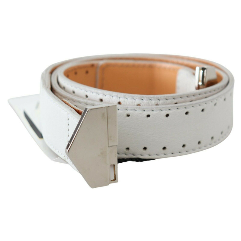 Cintura vita fibbia logo esagonale pelle bianca - 85 CM / 34 INCHES