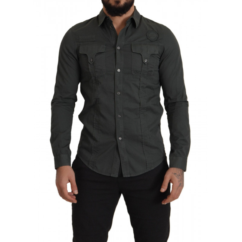 Camicia casual abbottonata da uomo in cotone grigio - IT48 - M