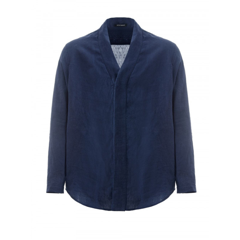Camicia giacca dalla vestibilità comoda in lino blu - IT48 - L