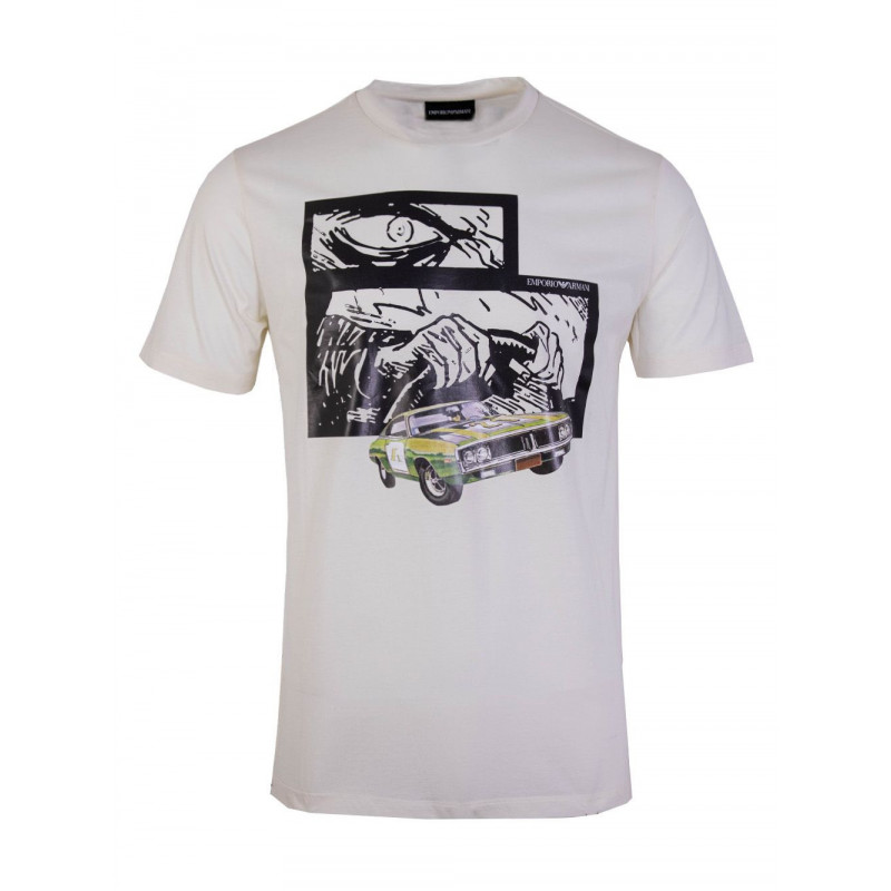 T-shirt bianca con stampa multicolore - L