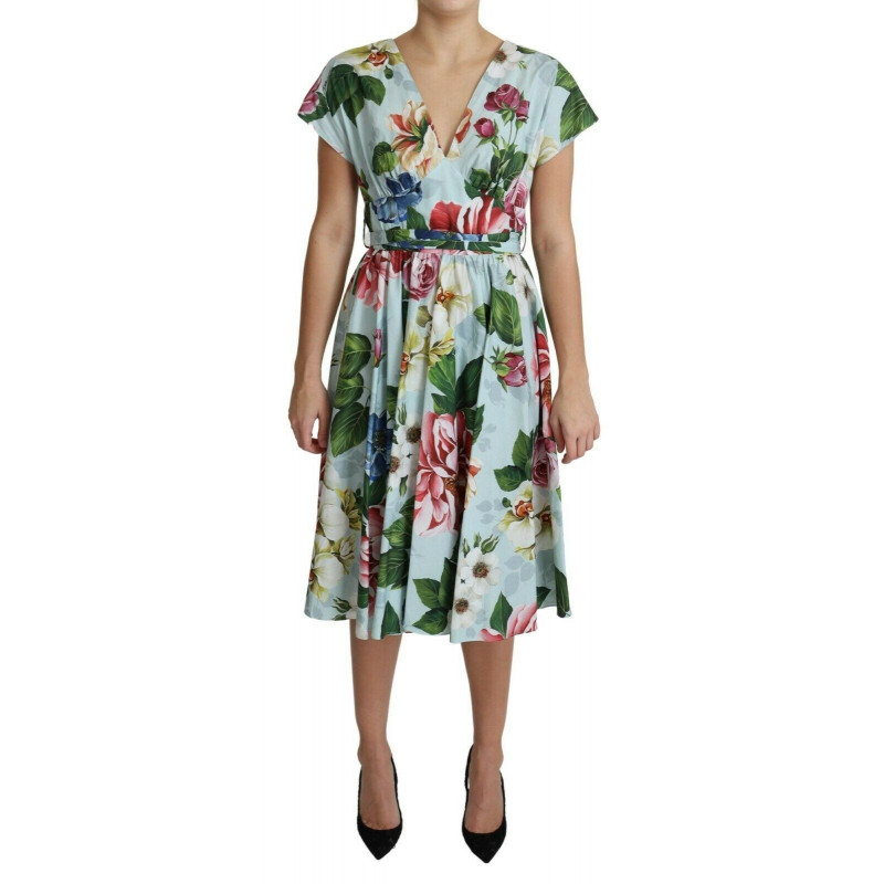 Abito con scollo a V a maniche corte floreale verde - IT38-XS