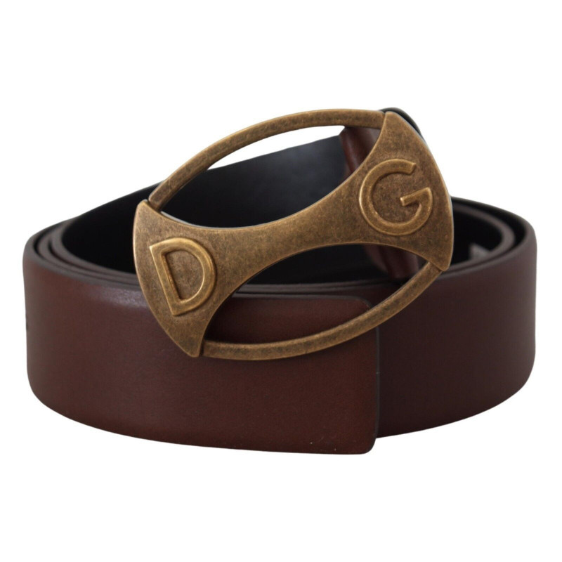 Cintura ovale metallo logo dorato pelle marrone - 90 CM / 36 INCHES