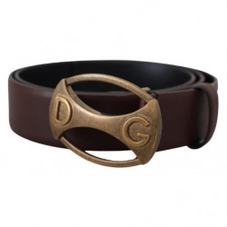 Cintura ovale metallo logo dorato pelle marrone - 90 CM / 36 INCHES