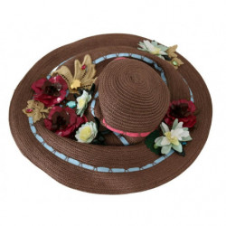 Cappello floreale in paglia lavorata a maglia marrone - 57 CM-S