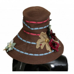 Cappello floreale in paglia lavorata a maglia marrone - 56 CM-XS