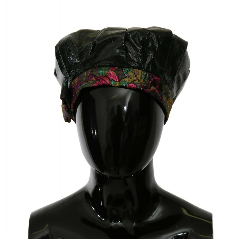 Cappello berretto stampa floreale pelle agnello nera - 57 CM-S