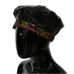Cappello berretto stampa floreale pelle agnello nera - 57 CM-S