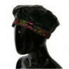 Cappello berretto stampa floreale pelle agnello nera - 57 CM-S
