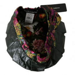 Cappello berretto stampa floreale pelle agnello nera - 57 CM-S
